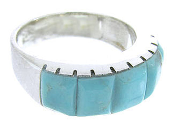Sterling Silver And Turquoise Inlay Ring Size 5-3/4 Jewelry CW63682